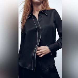 Zara Satin Embellished Blouse